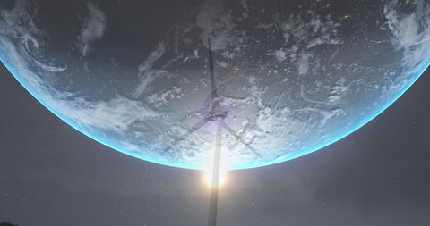 Futuristic Earth and Wind Turbine Renewable Energy Concept