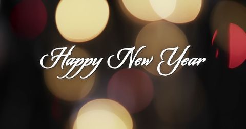 Happy New Year Text with Festive Light Bokeh Background