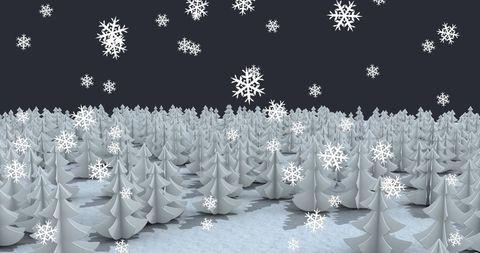 Winter Landscape With Snowflakes and Stylized Trees