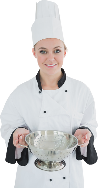 Transparent Portrait of Smiling Female Chef Holding Colander - Download Free Stock Videos Pikwizard.com