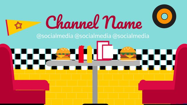 Nostalgic Diner Setting with Burgers and Social Media Overlay - Download Free Stock Templates Pikwizard.com