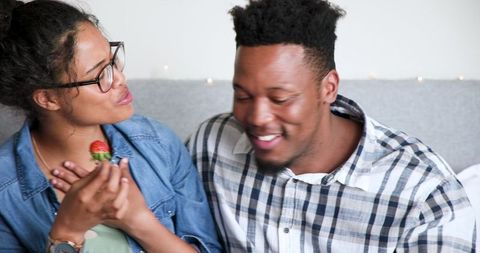 Happy Couple Celebrating Anniversary Together at Home