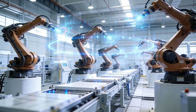 Industrial Robotic Arms Assembling on Smart Conveyor with AI Control and Digital Analytics