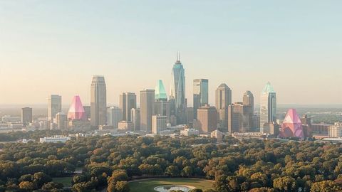 Ai-generated charlotte urban skyline with lush park and trees