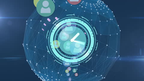 Abstract Animated Clock Over Global Digital Network