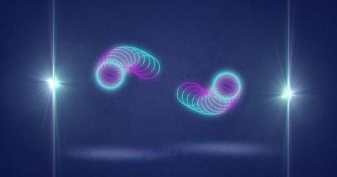 Glowing Neon Circles with Lens Flare Effect in Digital Space