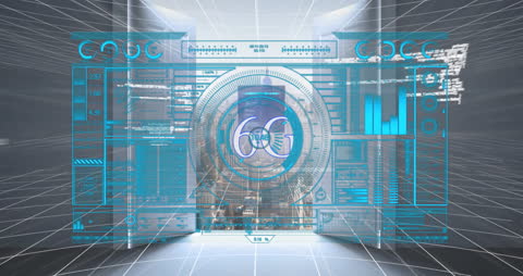 Futuristic 6G Data Technology Interface Hologram with Cityscape