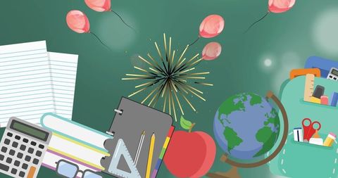 Colorful Educational Composite with School Supplies and Balloon Celebration - Download Free Stock Images Pikwizard.com
