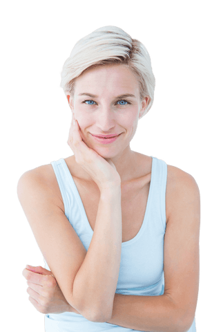 confident blonde woman smiling with hand on cheek transparent - Download Free Stock Videos Pikwizard.com