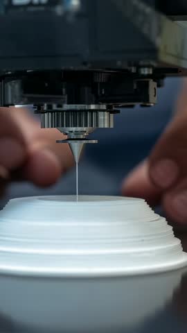 Close-up 3D Printer Nozzle Depositing Filament onto Dome Forming Concentric Layers