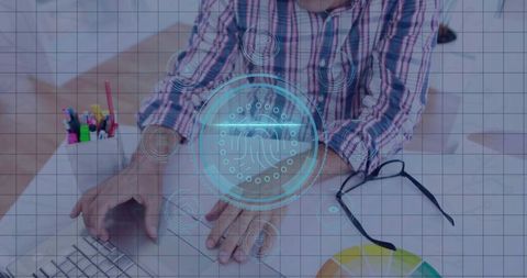 Biometric security laptop interface in modern office