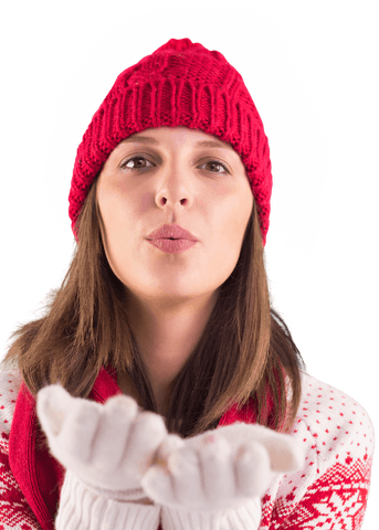 woman in red knit hat blowing kiss transparent background - Download Free Stock Videos Pikwizard.com