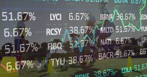 Female Soccer Training with Stock Market Data Overlay for Sports Finance Concept