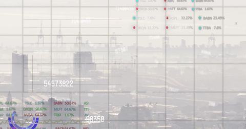 Dynamic Data Processing Overlayed on Modern Urban Skyline - Download Free Stock Images Pikwizard.com
