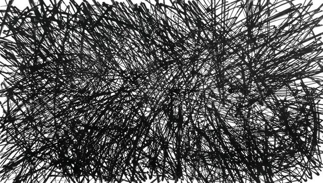 Chaotic intertwining scribbles on white background