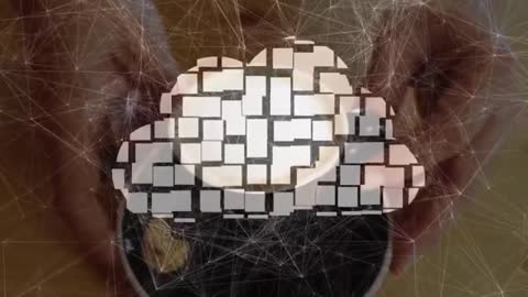 Digital Cloud Networking Concept Above Coffee Cup