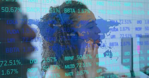 Call center worker handling global data operations