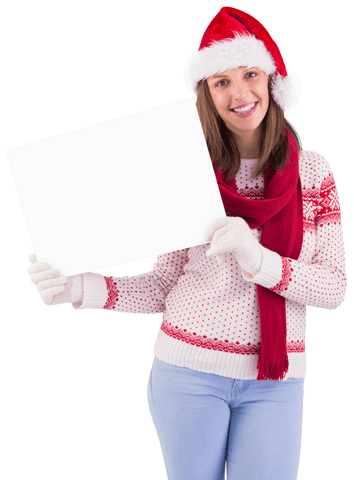 cheerful woman in christmas attire holding transparent blank sign - Download Free Stock Videos Pikwizard.com