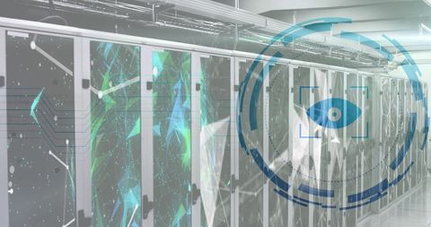 Digital Overlays with Eye Icon in Scientific Data Center - Download Free Stock Images Pikwizard.com