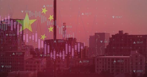 Chinese Economy Concept with Digital Data Overlays on Cityscape