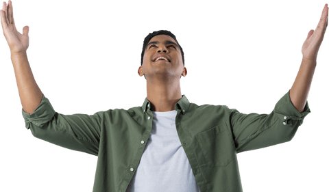 Transparent Happy Man Raising Hands in Joyful Expression - Download Free Stock Videos Pikwizard.com
