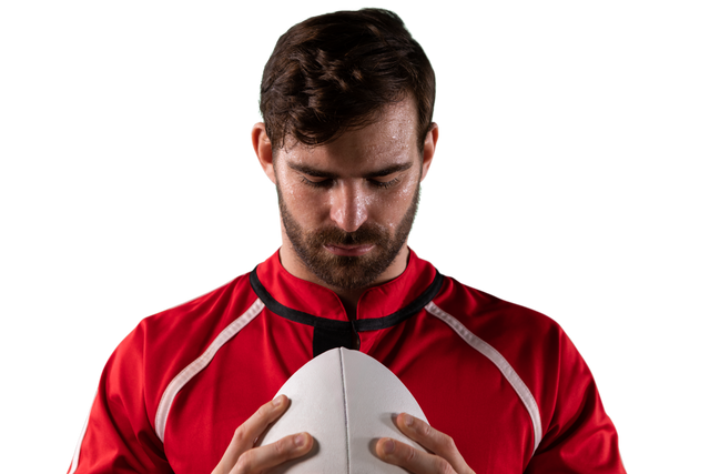 Focused Male Rugby Player Holding Rugby Ball Transparent Background - Download Free Stock Videos Pikwizard.com