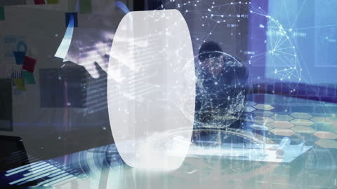 Futuristic Technology Interface with Businessman Using Touchscreen