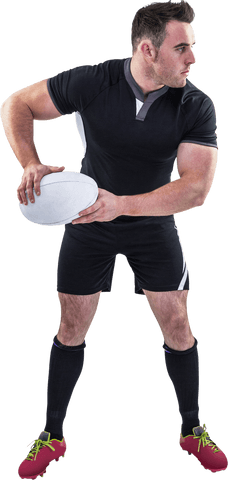 Rugby player throwing ball transparent background action pose