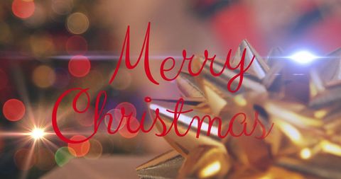 Festive Christmas Greeting with Ornaments and Golden Bow