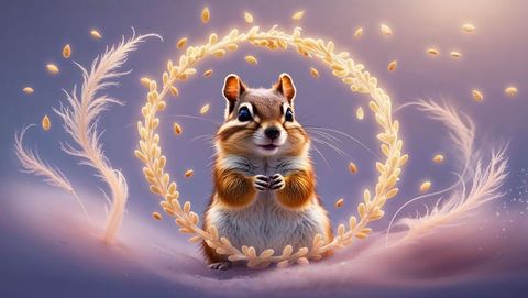 Whimsical chipmunk in magical pastel fantasy scene