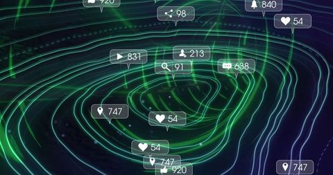Neon Digital Contour Network with Social Icons in Virtual Space - Download Free Stock Images Pikwizard.com