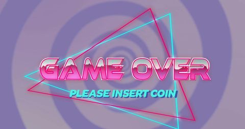 Retro game over screen with neon triangles