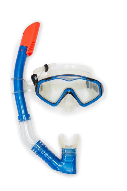 Close-up of diving mask and snorkel on white background