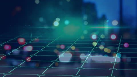 Animated Business Interface Over Night Cityscape