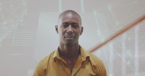 Smiling Professional Amidst Digital Data Visualization, Innovation Concept - Download Free Stock Images Pikwizard.com