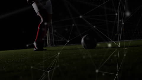 Football Player with Network Connections Overlay at Night