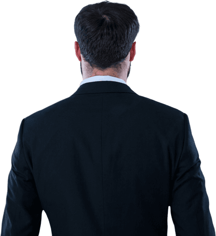 Elegant Businessman Viewing Transparent Screen from Behind