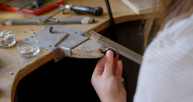 Jeweler Crafting Silver Ring at Workbench - Download Free Stock Images Pikwizard.com