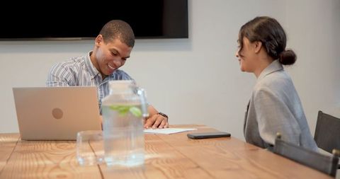 Professional job interview scene in modern office