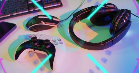 Gaming Accessories with Futuristic Digital Overlay - Download Free Stock Images Pikwizard.com
