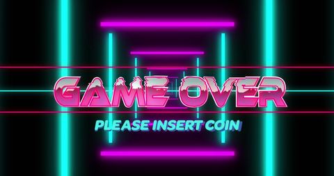 Retro arcade game over neon tunnel design