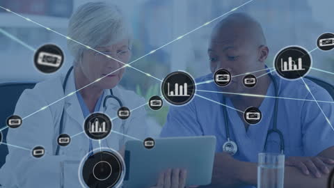 Diverse Doctors Discussing Innovative Digital Health Technology