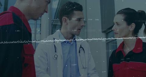 Healthcare Professional Sharing Data with EMTs in a Clinical Scene