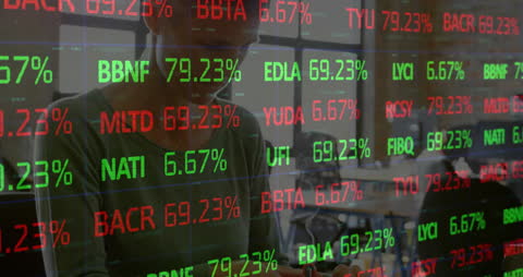 Businesswoman Analyzing Digital Financial Data Screen