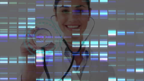 Smiling Healthcare Professional with Medical Insight Graphics