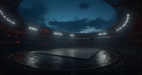 Majestic Stadium at Dusk with Drifting Clouds