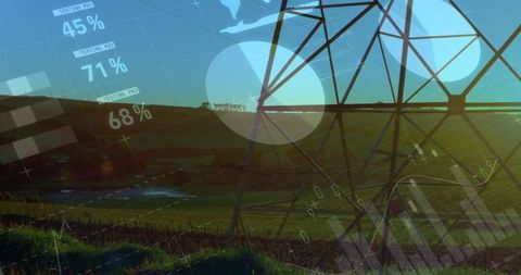 Digital Data Overlay on Electricity Pylon in Scenic Landscape