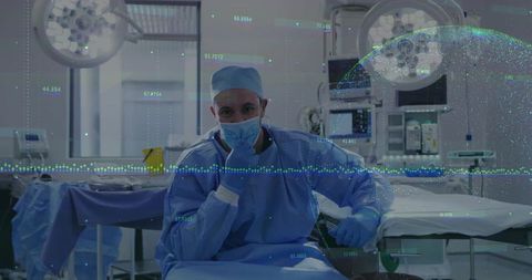 Surgeon in Operating Room Analyzing Medical Data
