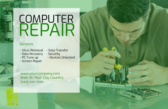 Expert Computer Repair Services Poster with Technician Fixing Motherboard - Download Free Stock Templates Pikwizard.com