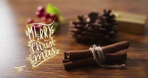 Festive Merry Christmas Message with Pine Cones